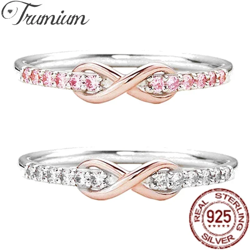 

Trumium S925 Sterling Silver Infinity Love Rings for Woman Pink Cubic Zircon 8 Eternity Promise ring Fine Jewelry for Girlfriend