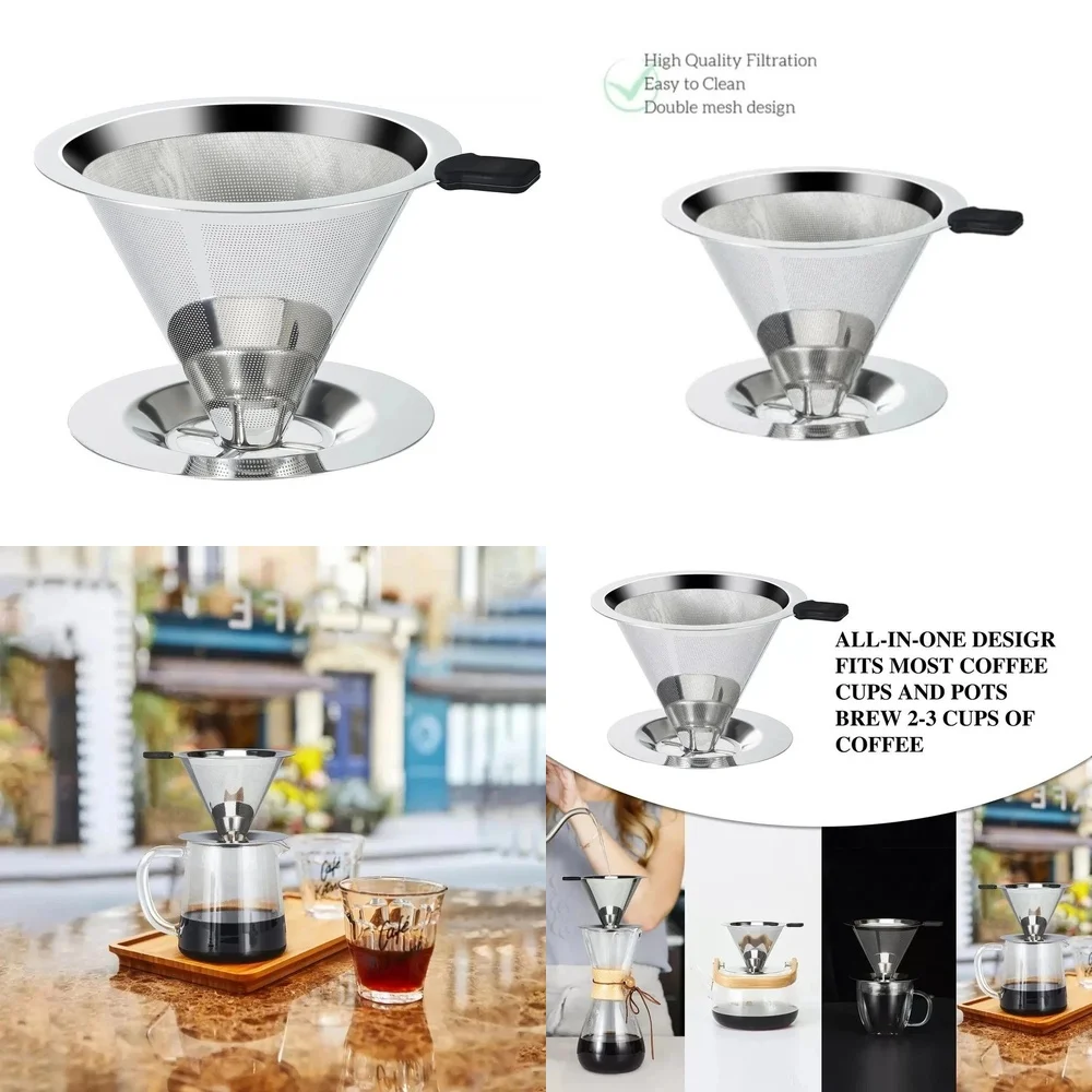 

Pour Over Coffee Dripper Stainless Steel Double Mesh No Paper Filter for Slow Drip Brewing Reusable Eco Friendly Coffee Maker
