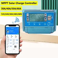 30A/40A/50A/60A Bluetooth Solar Controller Dual USB LCD Display 12V/24V/36V/48V/60V MPPT Sola Panel Battery Charge Controllers