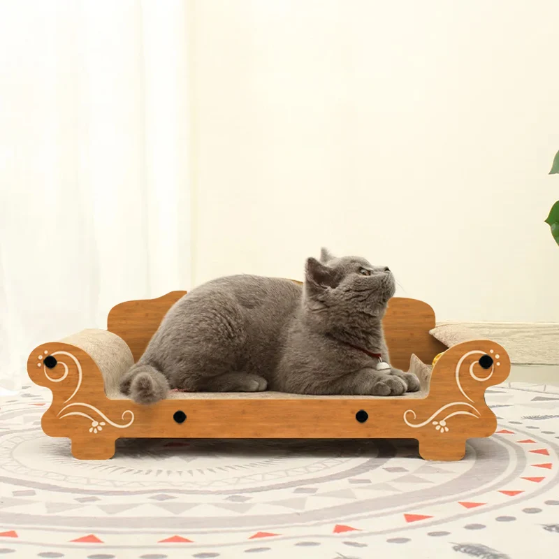 Wooden Cat Scratcher Cardboard Sofa Shape cat bed for scratching corrugated scratch board