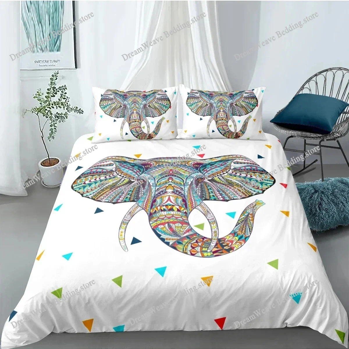 3D Printed Elephant Bedding Set for Boys Adults Teens Ganesha Duvet Cover Set Queen Size Polyester Bohemian Style Luxury963