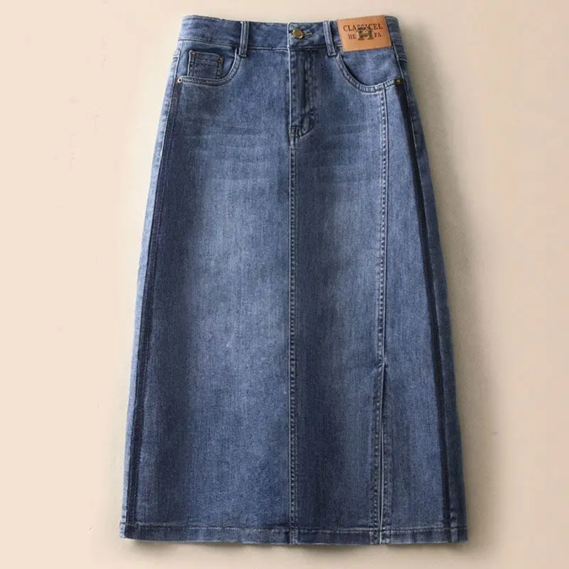 Imagem -02 - Saia Jeans Casual de Cintura Alta Feminina Bolsos Femininos com Tudo o Que Combina Bolsa Emendada Saia para Quadril Roupa Coreana Verão Novo 2023