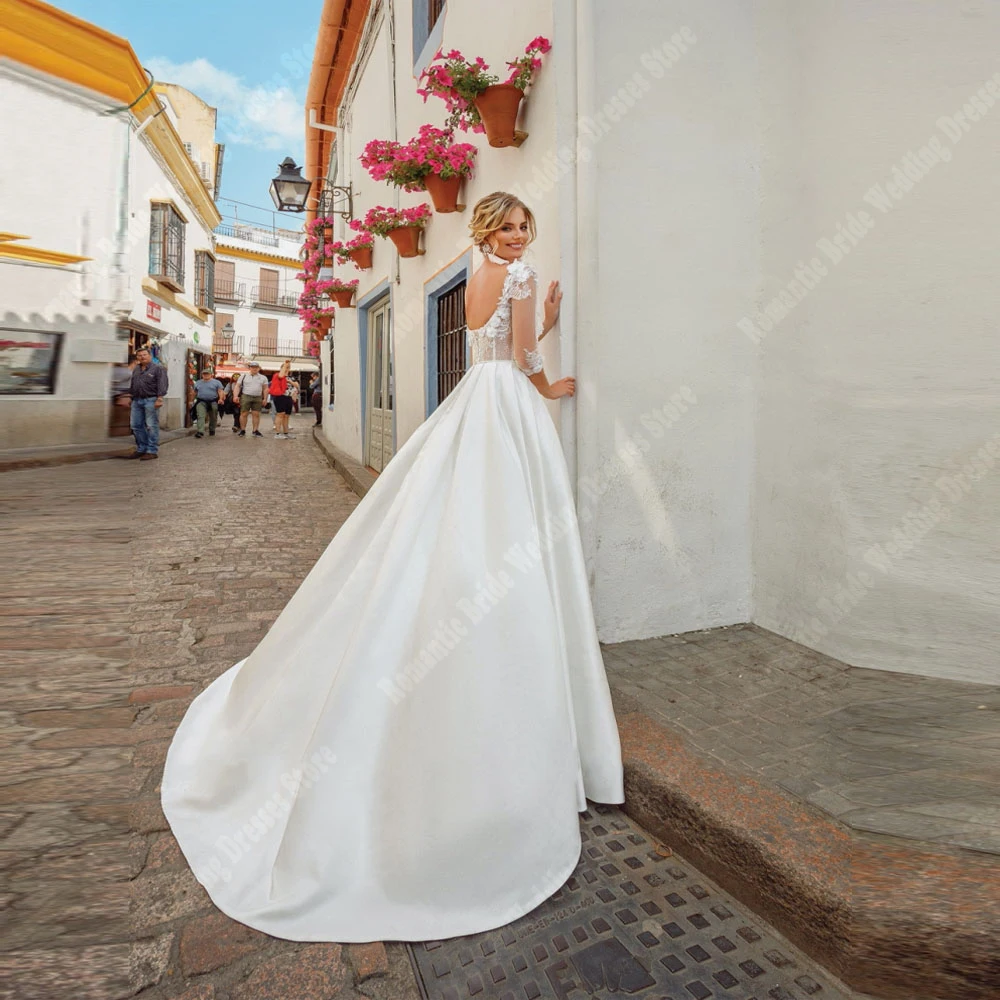 Elegante A-Lijn Vrouwen Trouwjurken Prachtige Satijnen Oppervlak Prinses Bruidsjurken Prinses Verloving Banket Vestidos De Novias