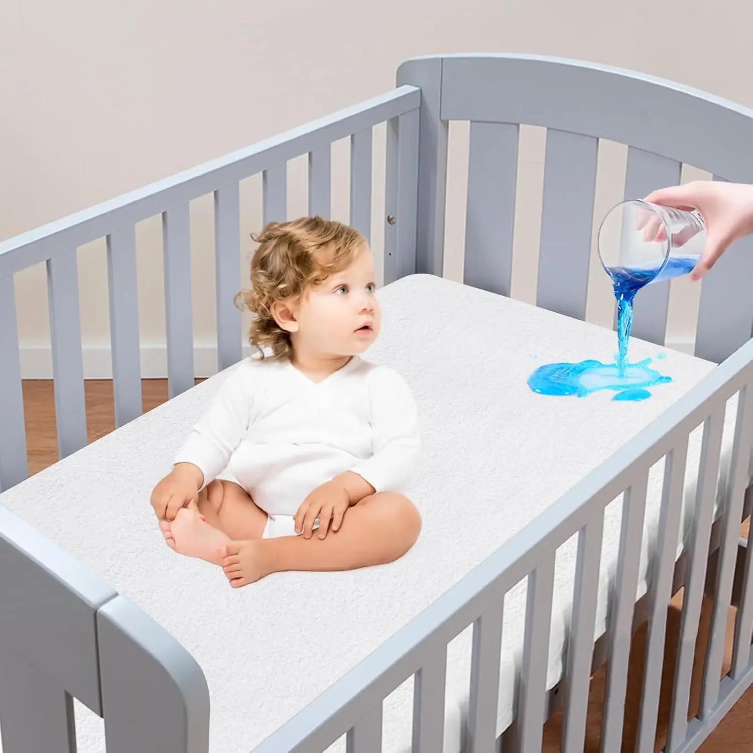 

Waterproof Crib Mattress Protector – Breathable Noiseless Cover For Kids, Fitted Sheet With Elastic Skirt, 2 Pack