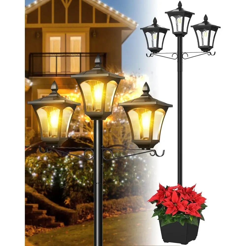 

Солнечная лампа с 3 головками, 77 дюймов, металлический уличный фонарь, водонепроницаемые солнечные уличные фонари на 200 люмен для садовой подъездной дороги Backya