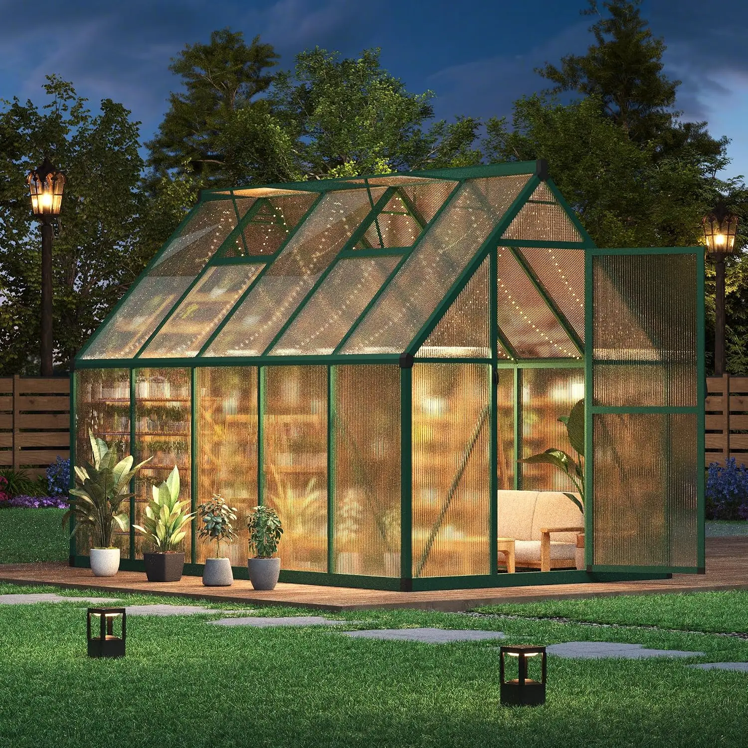 Walk-in Polycarbonate Greenhouse with Aluminum Frame & Lockable Door & Adjustable Vent for Garden Backyard Patio, Customized