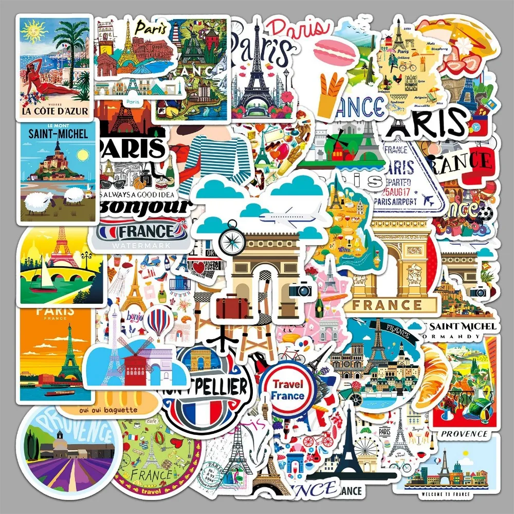 10/50pcs French Paris Famous Tourist Landmark Check-in Attractions Stickers Travel DIY Travel Hand Account Guka Decal Kids Toys