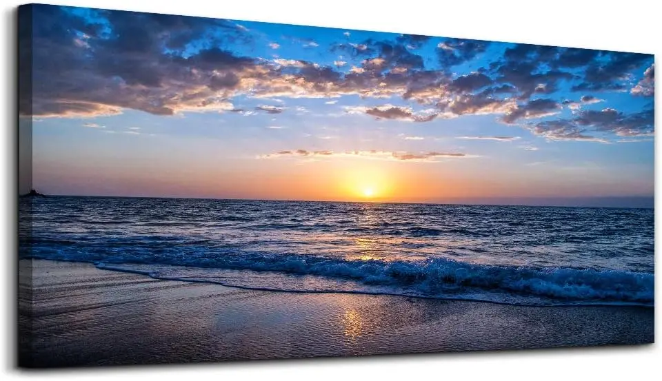 

Ocean Landscape Canvas Art Print, Moon Sea Blue Wall Decor for Living Room and Bedroom, 20x40 Inch