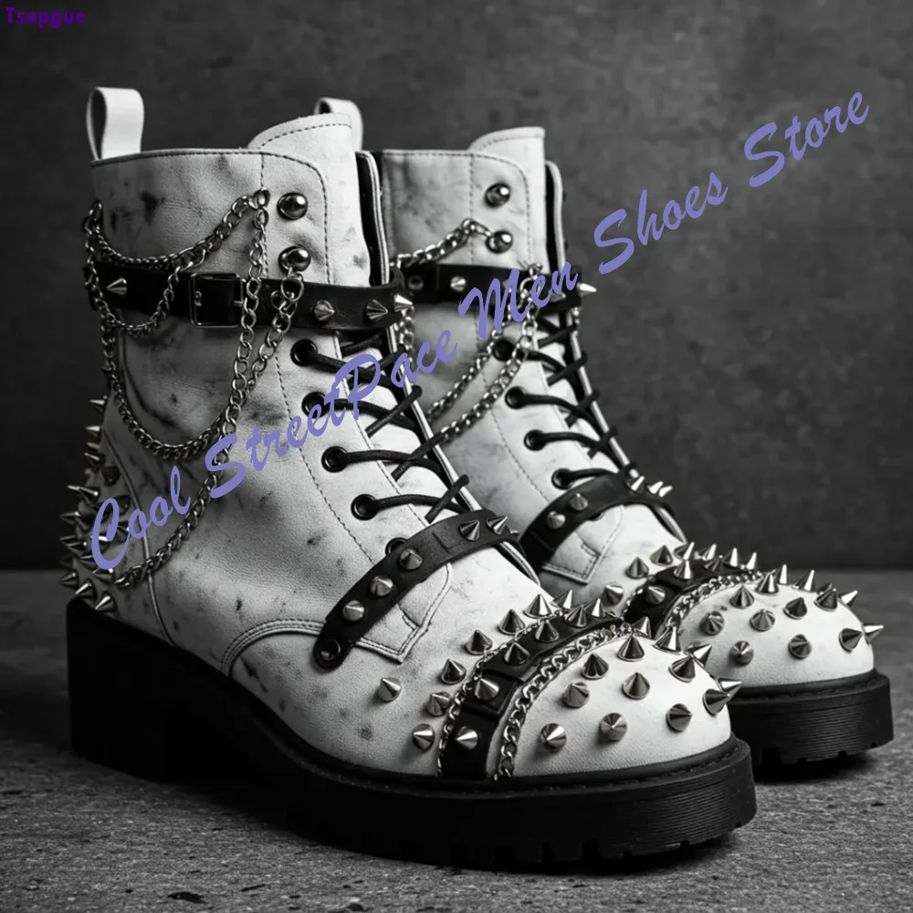 Mens Fashion Combat Boots - Punk Gothic Ankle Boots Men Metal