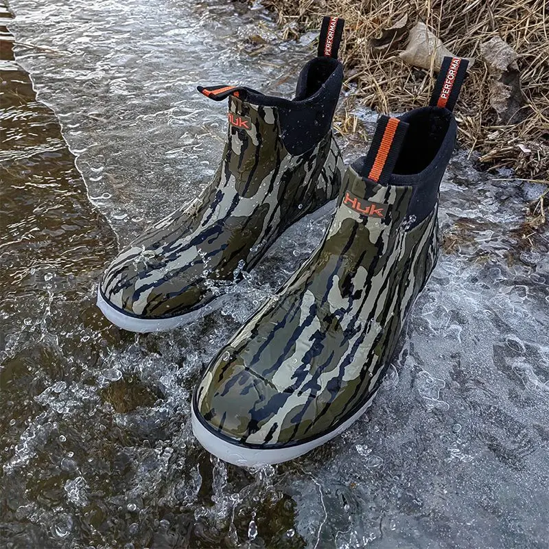 Women Rain Boots Light Trainer Fishing Boots Men Green Rain Ankle Boots Camouflage Casual Shoes PVC High Top Sneakers Waterproof