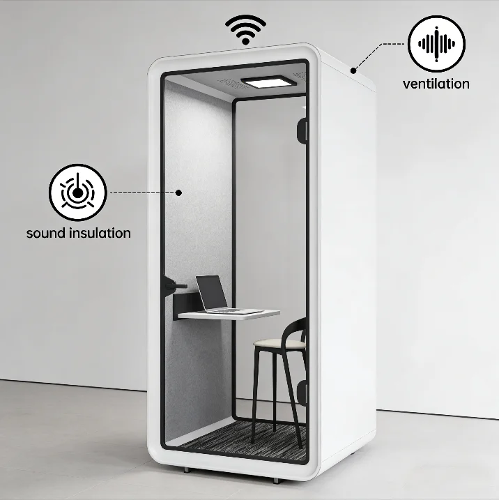 

Office Soundproofing Aluminum Phone Booth Modular Soundproof Cabin Modern Style For Personal Work Office Building Outdoor Use