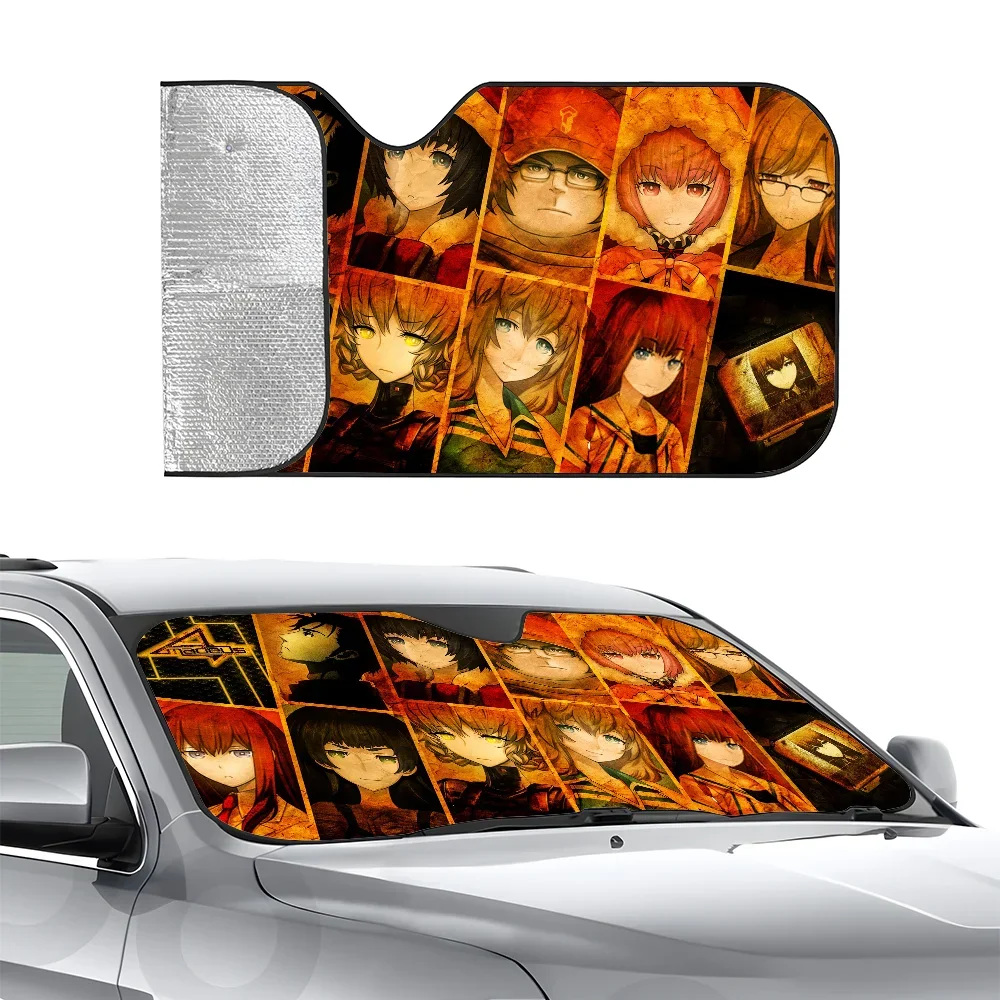 

Anime S-Steins Gate Car SunShade Three-layer Insulation Car Front Windshield Sun Shade Suction Cup Blocks UV Rays Sun