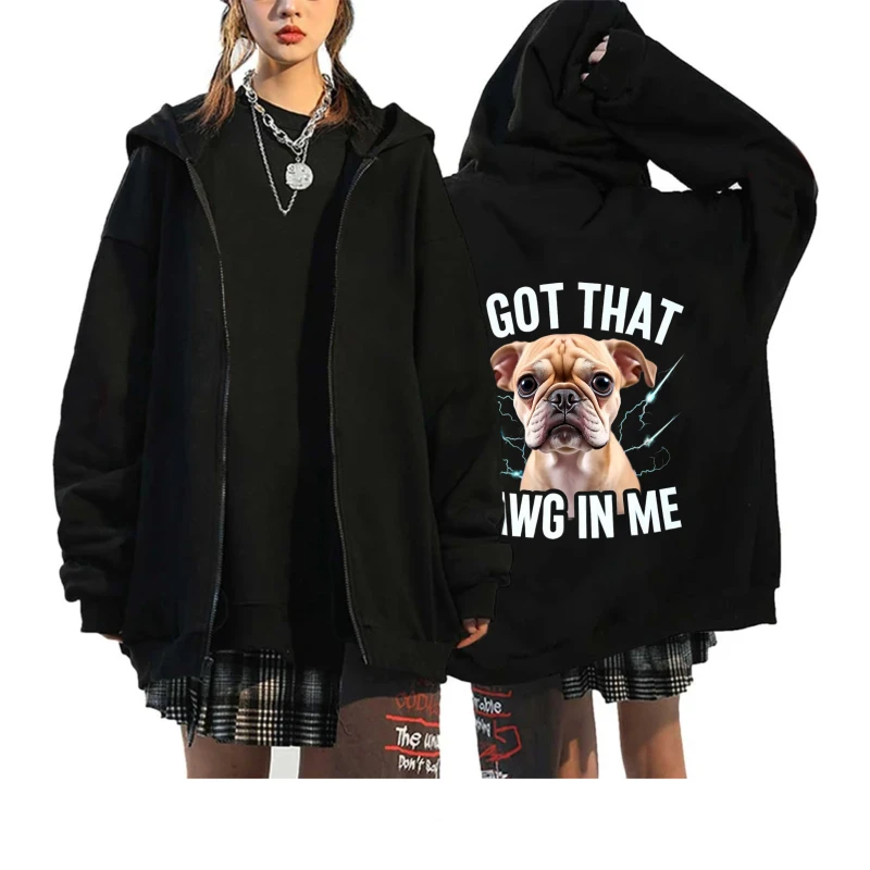 

Men's Hooded Jacket Black Dog Printed Got That Dog In Me Graphic Sweatshirt Casual Streetwear for Outdoor Activities and Daily W