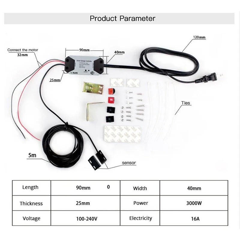 Tuya WiFi Smart Garage Door Opener Controller Motorized Door Opener Wireless Remote Works With Voice Control Alexa Google Home