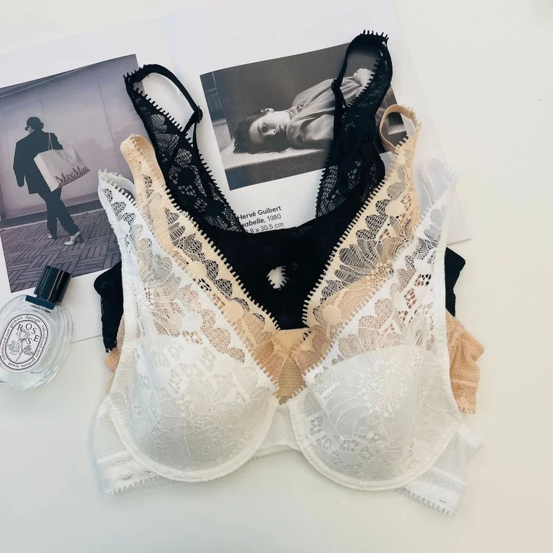 2022 Summer New Thin Cup Cotton French Lace Steel Ring Sexy Bra Gathered Comfortable Underwear Women Set