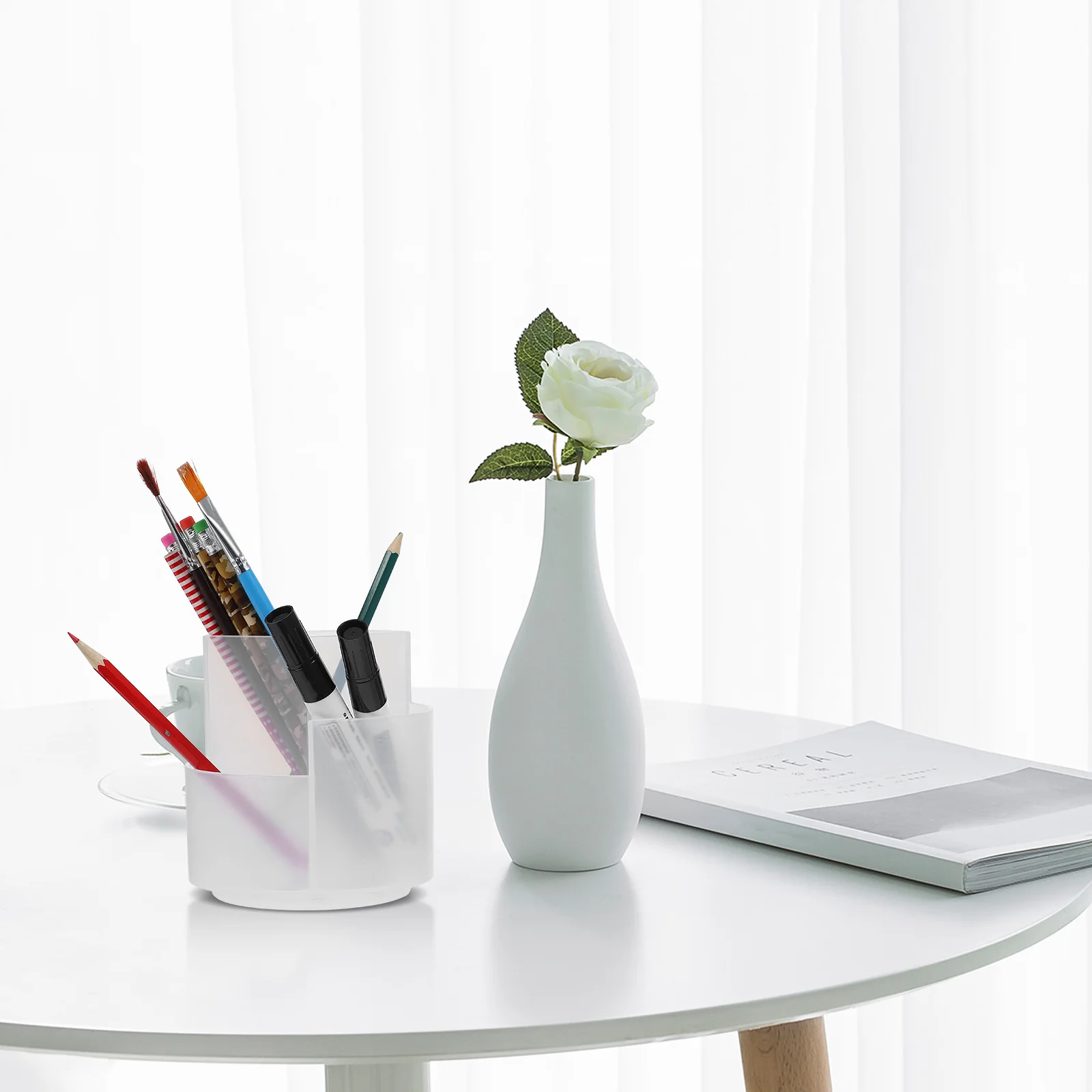 Multifunctional Rotating Pen Holder 7 Grids Design Desktop Storage Bucket Organizer for School Home Office Use