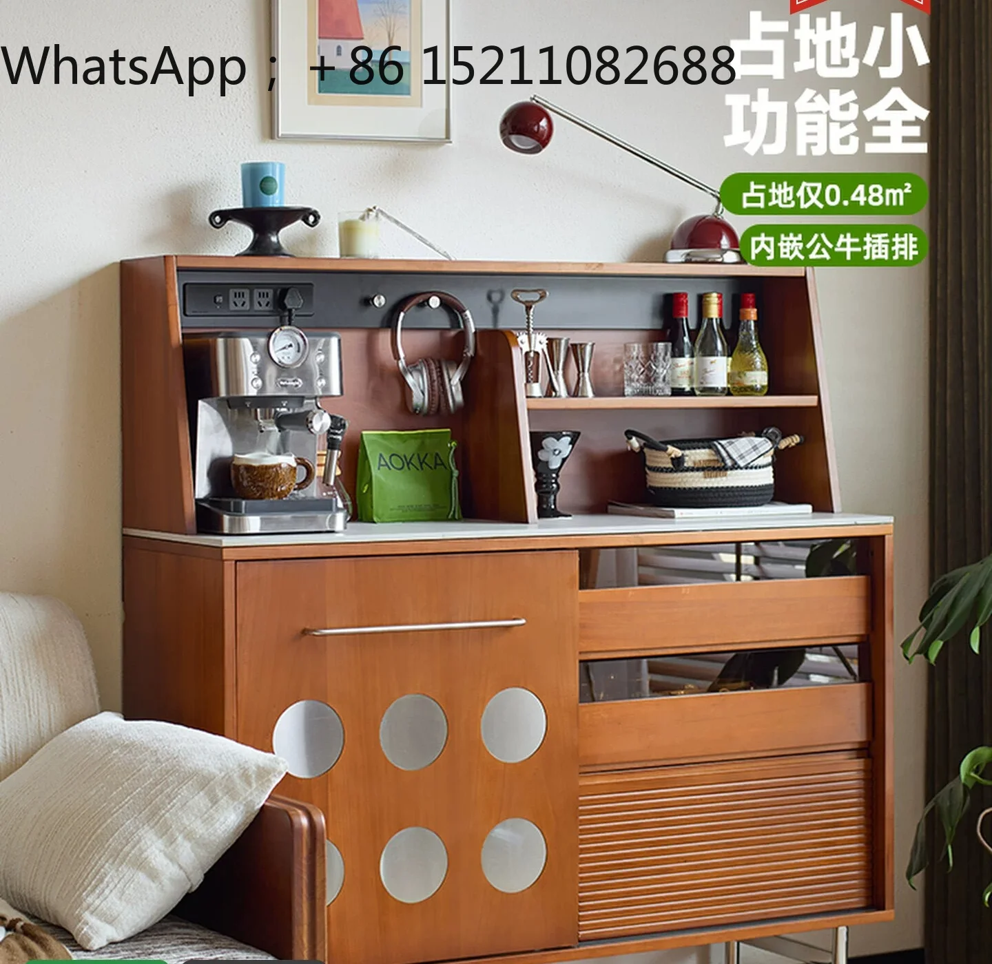 SCY medieval style solid wood dining side cabinet, living room sofa storage cabinet, small apartment retro wall storage cabinet
