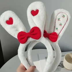 Diadema de felpa con Orejas de conejo y corazón, diadema de pelo de dibujos animados, banda para el pelo de Cosplay, accesorios para el cabello de Año Nuevo 2023