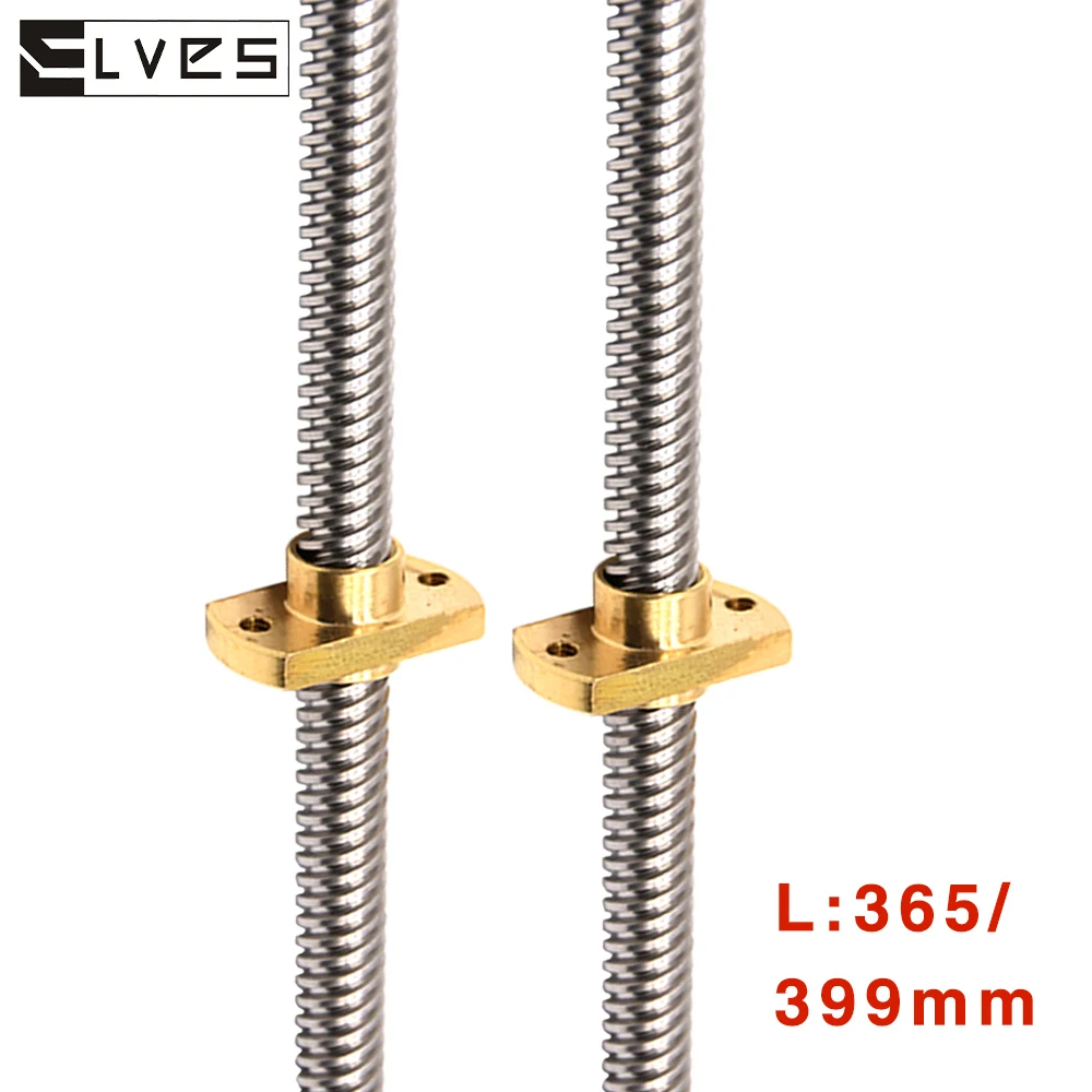 2Pcs ELVES 3D Printer Parts T8*8 365/400/515MM Ender-3 Z Axis Rod Lead Screw+Brass Nuts for Ender-3V2 Ender6 CR-10S CR-10 V2