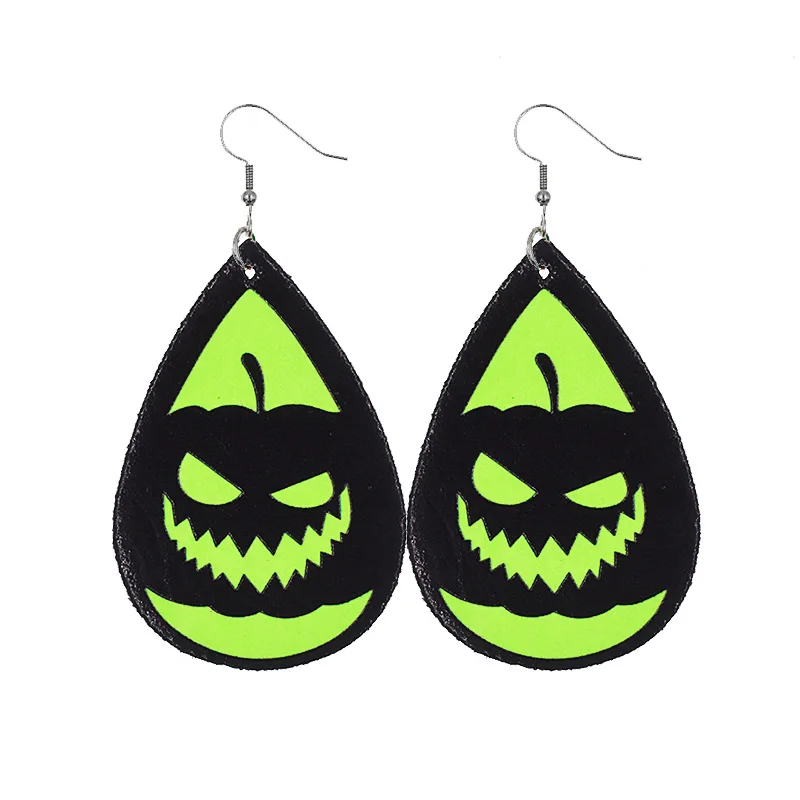 Halloween Terror Fluorescent Bat Ghost Earrings Creative Glow Skeleton Black Cat Pumpkin Spider Punk Leather Drop Earrings