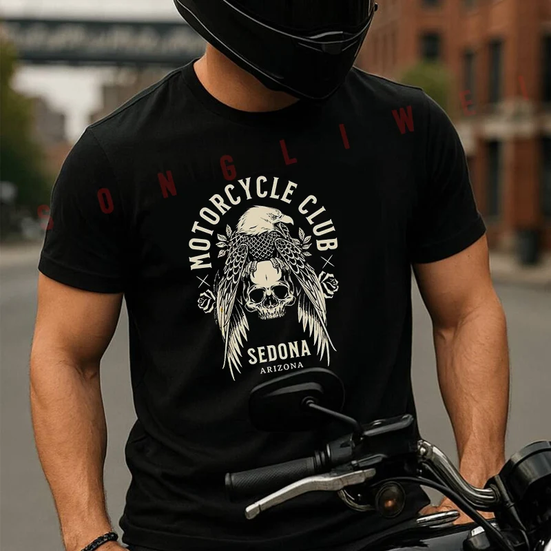 

Motorcycle Skull Graphic T Shirt Summer Creative Short Sleeved Casual Tee Men Women Streetwear Loose T-shirt