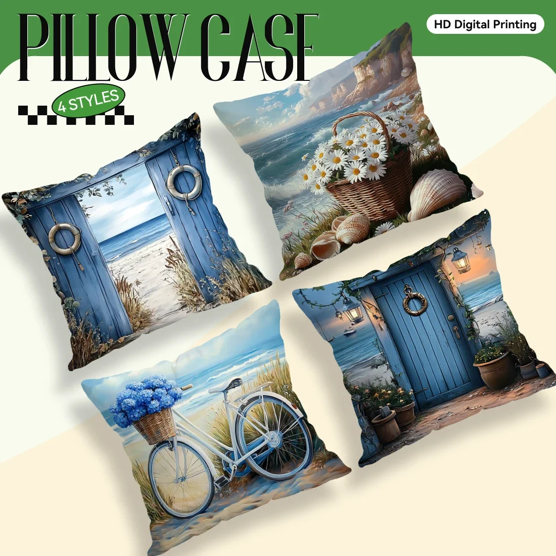 Ocean Theme Cushion Pillowcase Printed Polyester 45x45cm Throw Pillowcover Decorative Sofa Cushion Pillowslip Home Decor