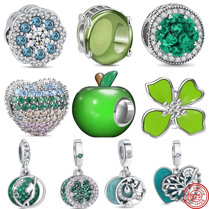 

Original Design 925 Silver Green Series Apple Big Eyed Monster Beads Charms Fit Original Pandora Bracelet Women Jewelry Gift DIY