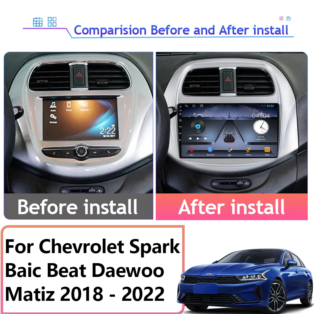 Android 13 For Chevrolet Spark Baic Beat Daewoo Matiz 2018 - 2022 Auto Radio Stereo Multimedia Player GPS Navigation 5G wifi BT