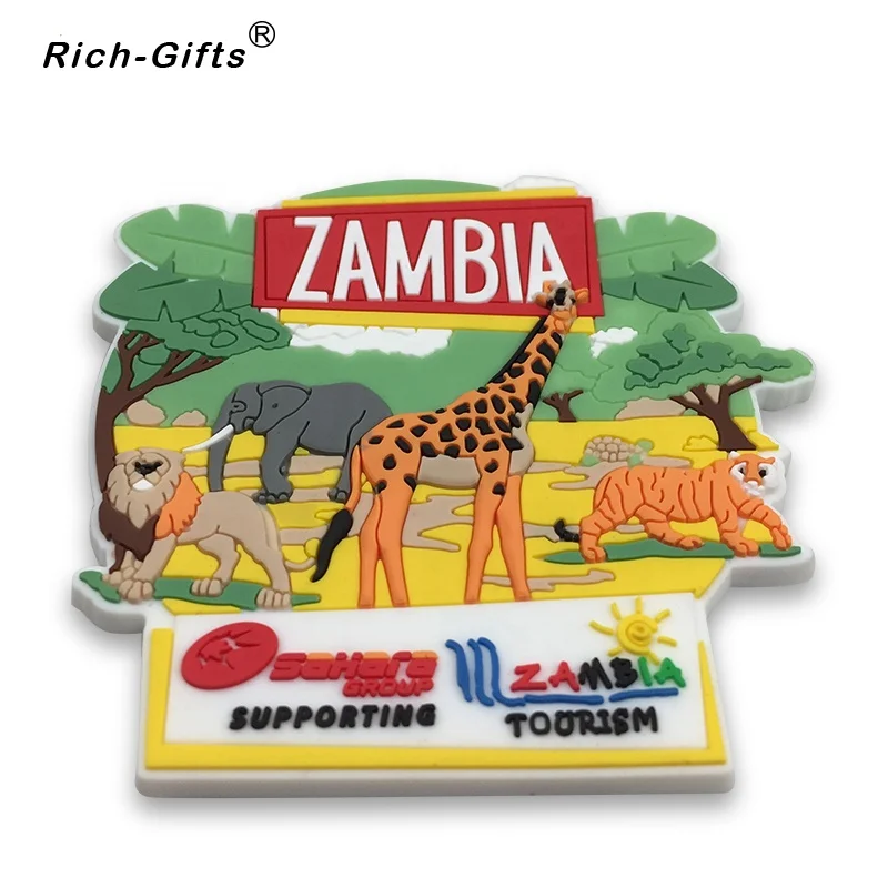 Personalized Soft Rubber 3D Fridge Magnet, Personalized Country Souvenir for Zambia