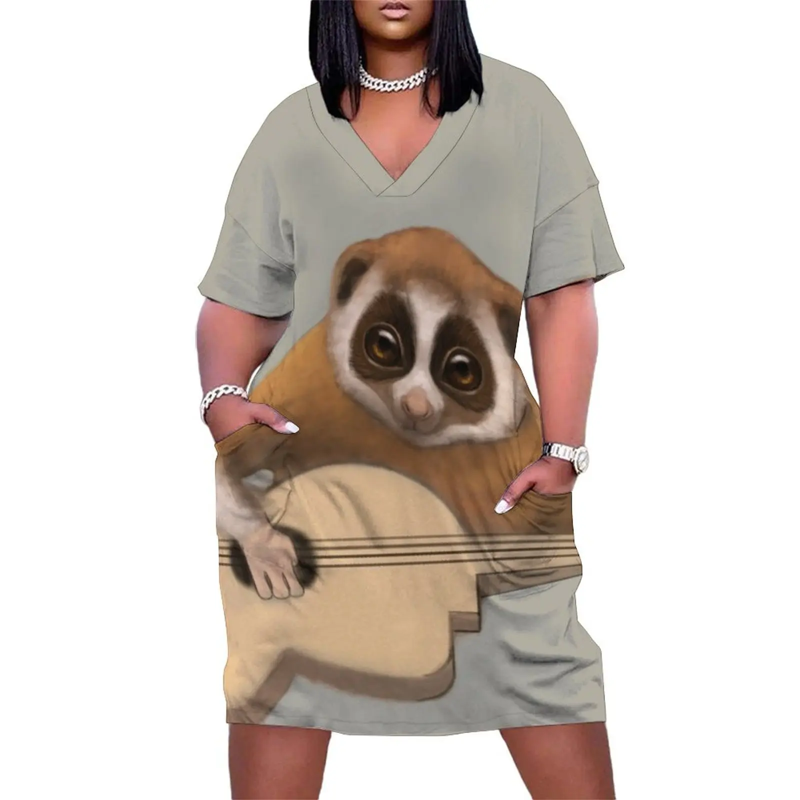 

Slow Loris and Guitar Loose Pocket Dress Woman fashion womans clothing