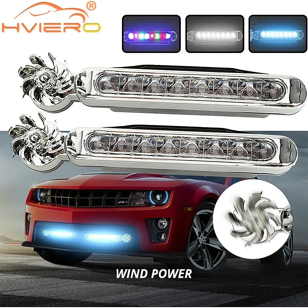 

2X Auto Wiring Wind Power Grille Vehicle Lights Fan Rotation Turn Signals Fog Warning DRL Lamps Daytime Running Multiple Colors