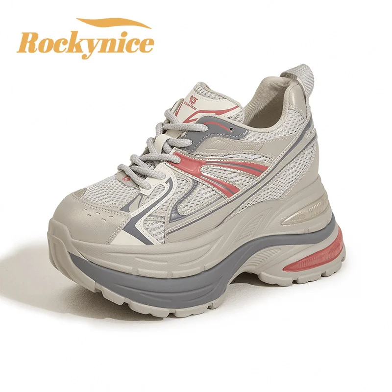 10 см воздушная сетка из синтетической микрофибры, повседневная спортивная обувь, женские осенние вулканизированные массивные кроссовки, разноцветная модная обувь