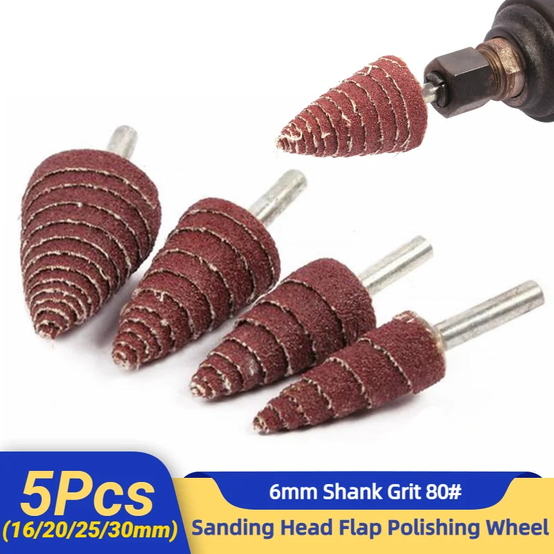 

5Pcs 6mm Shank Grit 80# Sandpaper Grinding Sanding Head Flap Polishing Wheel Discs Mandrel For Rotary Mini Drill Tools