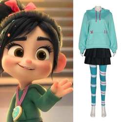 Anime Vanellope Von Schweetz przebranie na karnawał bluzy z kapturem spódnica peruka jednolicona garnitur dziewczyna kobiety Halloween odzież sportowa