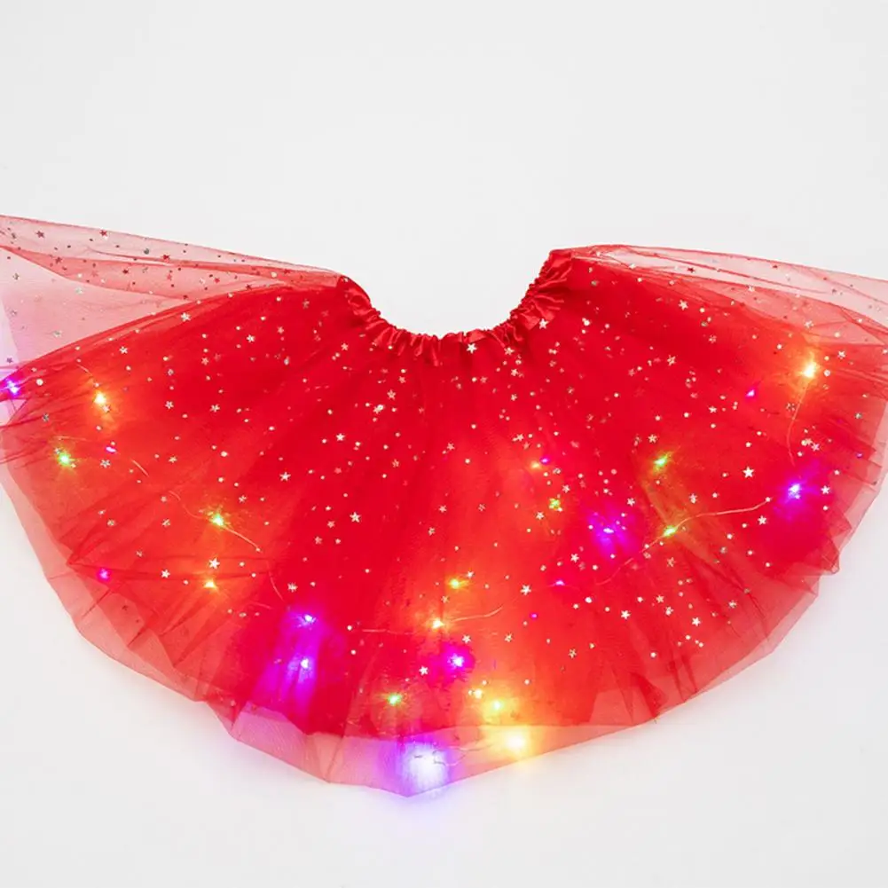 

Sequin Embellished Mesh Skirt Sparkling Led Light Mesh Star Sequin Skirt for Children for Halloween School Parties Performances