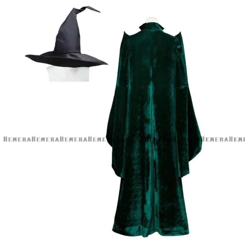

McGonagall Косплей Высокое качество Платье профессора Зеленая накидка Бархатный плащ Шляпа Хэллоуин Карнавальный женский костюм; 6,r'8;p'