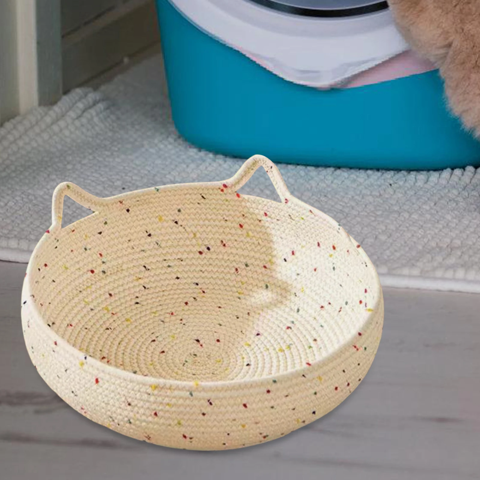 Pet Cat Bed Anti-slip Woven Cat Beds Breathable Kitten Basket Washable Cotton Rope Cat Scratching Baskets For Cats Small Dogs