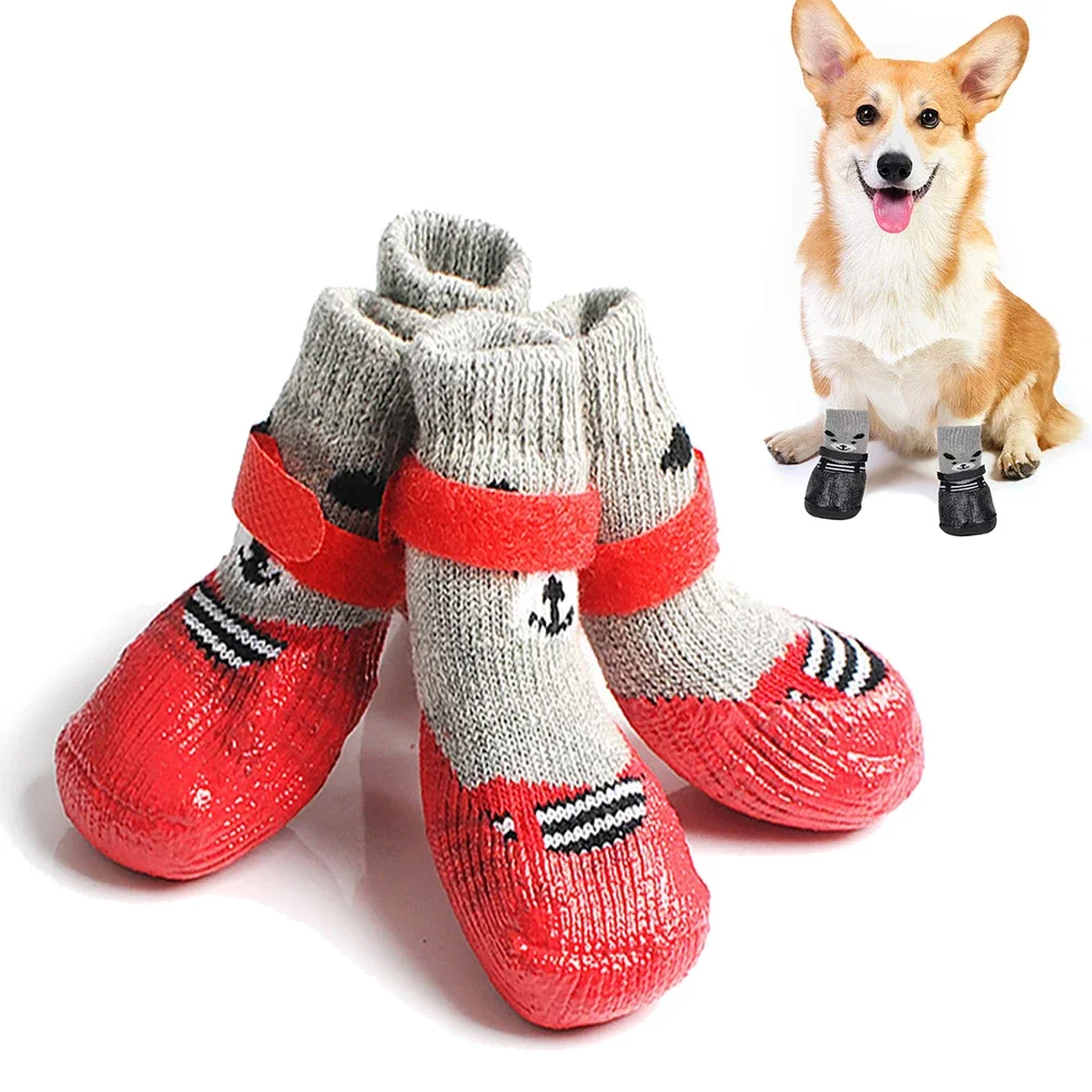 4pcs/set Pet Shoes Winter Warm Dog Socks Waterproof Anti-Slip Rain Snow Boots For Small Large Dogs Cats Puppy Chihuahua Shoes