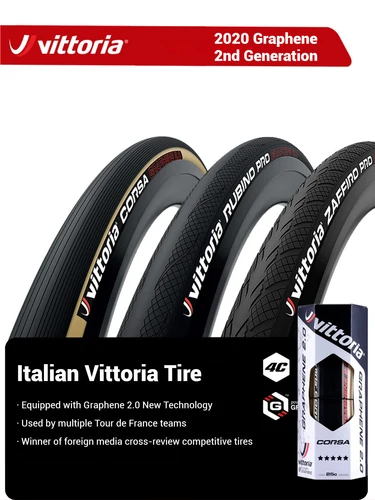 VITTORIA CORSA Rubino Neumático para bicicleta de carretera - Clincher plegable compuesto de grafeno con pared lateral bronceada, para carreras