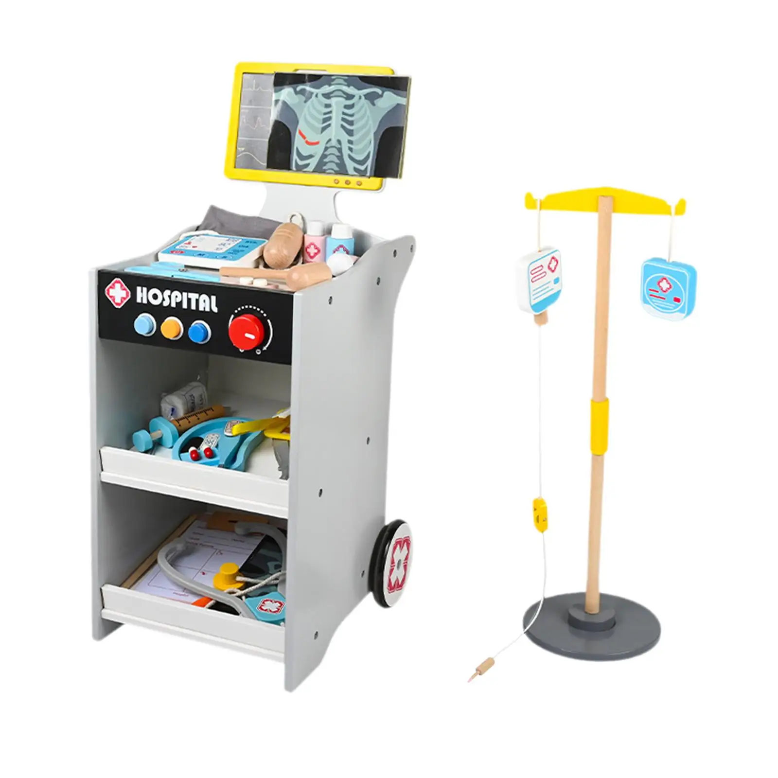 Ensemble de jouets Doctor pour enfants, chariot mobile, jouet en bois, station médicale, cadeau de jeux, bébés âgés de 3, 4, 5 ans, tout-petits