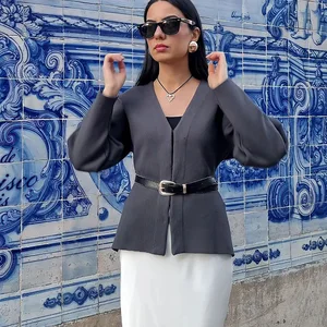 Trafza-Mini-Röcke Linie A und Strickjacken-Long-Ärmel mit V-Ausschnitt für Frauen, feine monochromatische Sets, Freizeit und Straße, Rotwein, Herbst 2022 12 Hauptverkäufe setzte rote Kleidung - №9