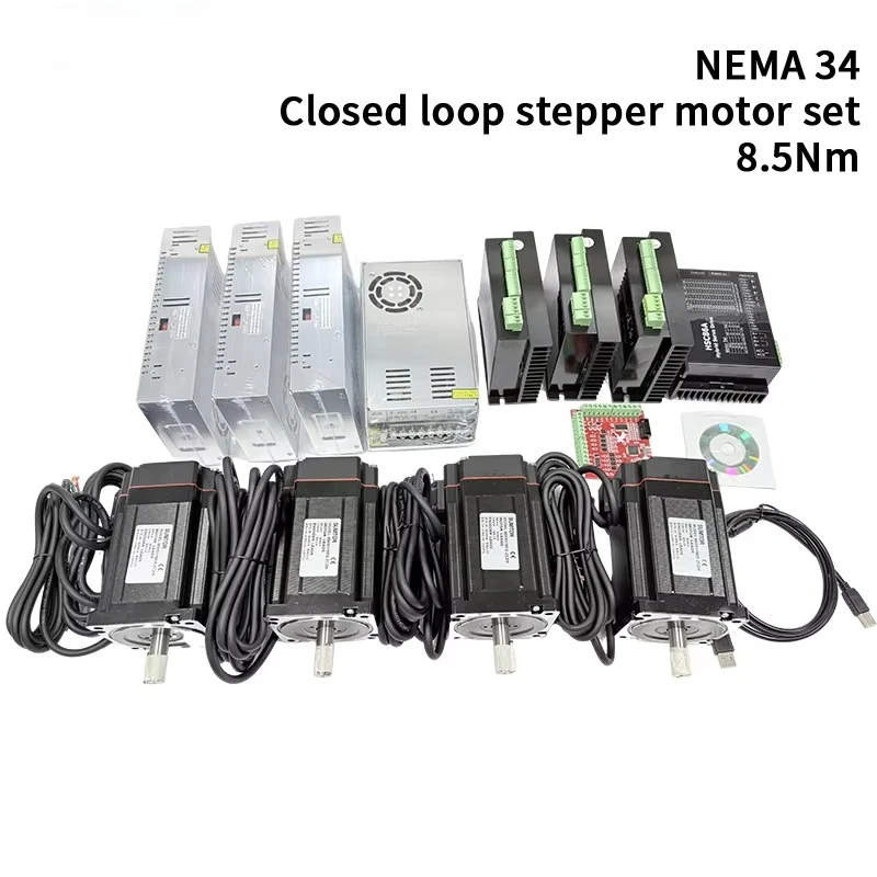 High-Torque 8.5Nm NEMA34 Closed Loop Stepper Motor Kit HSC86A Driver Power Supply Control Board for CNC Robot Automated Conveyor