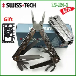 SWISS TECH 15 in 1 Multitool Folding Pliers Pocket Scissors Saw Multifunctional EDC Tool Camping Outdoor Hiking