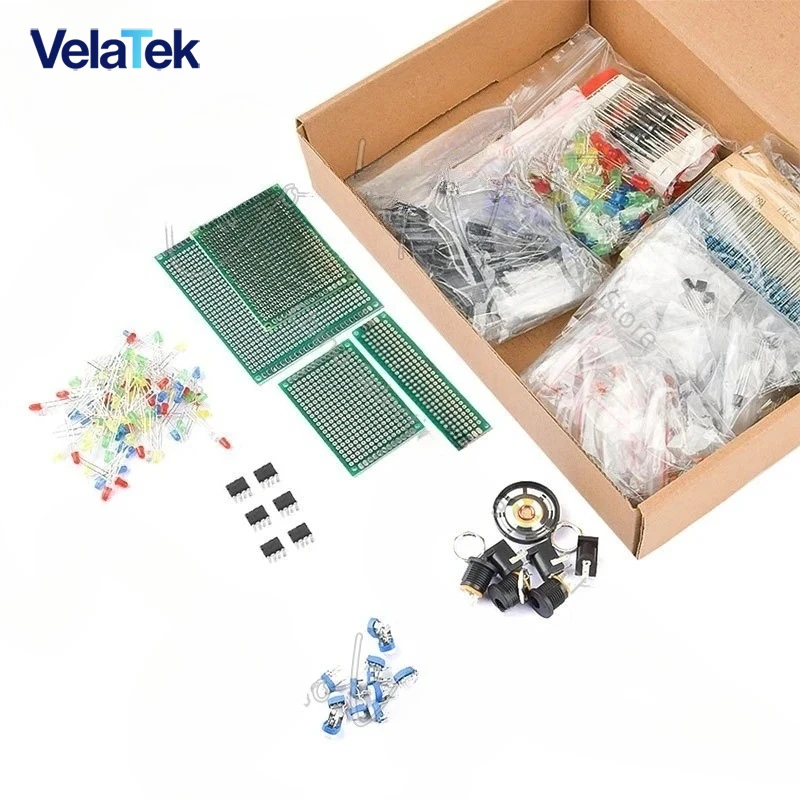 1900 peças mega kit de componentes eletrônicos sortimento capacitores resistores led transistores diodos 1n270 germânio dc jacks opamp pcb