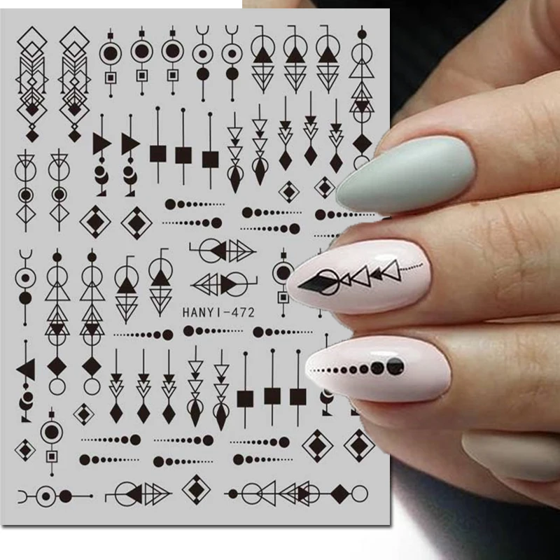 Adesivi per cursori adesivi per nail art 3D Linee geometriche Disegni Lacci Volti Lettere d'amore Decalcomanie per unghie Decorazione Salone di bellezza