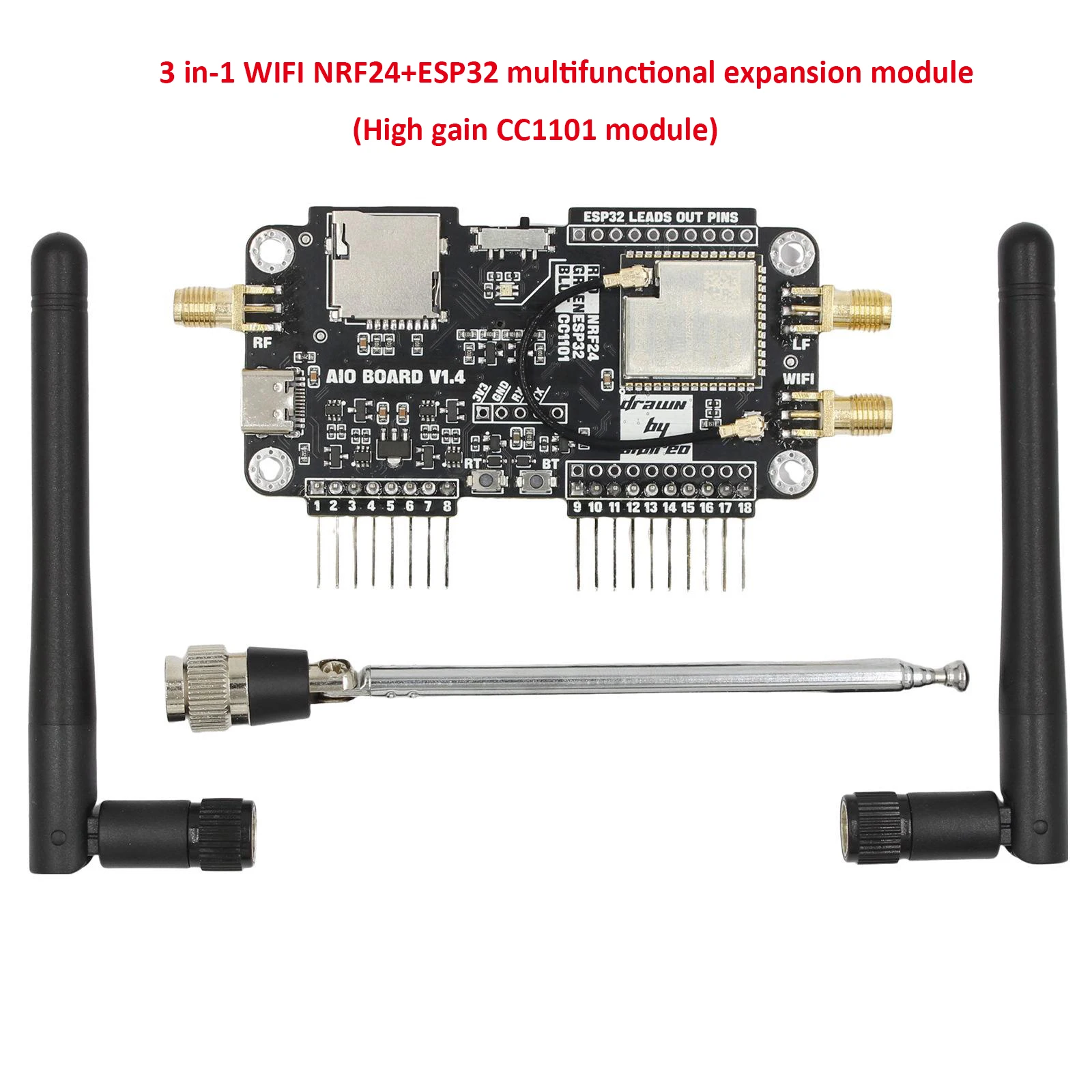 Módulo Multifuncional Flipper Zero Módulo Ethernet Alto Ganho Cc1101 Wifi em Nrf24 Mais Esp32 +