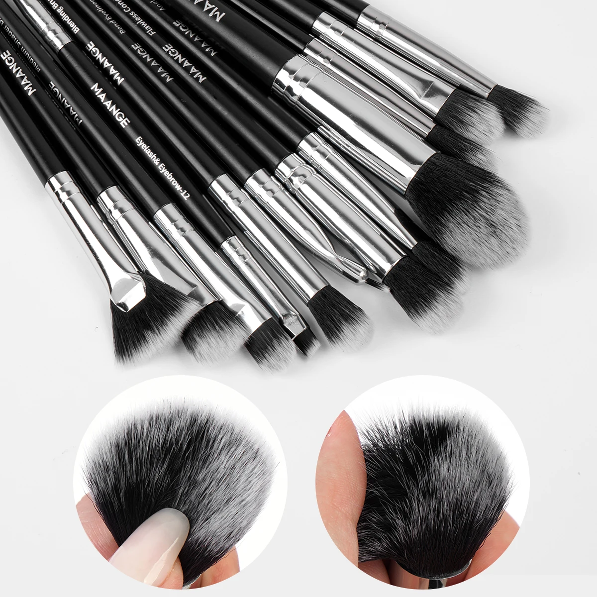 MAANGE メイクブラシセット 13本 合成カブキブラシ パウダーブレンディング アイシャドウ 化粧ブラシ 4個のメイクスポンジ付き