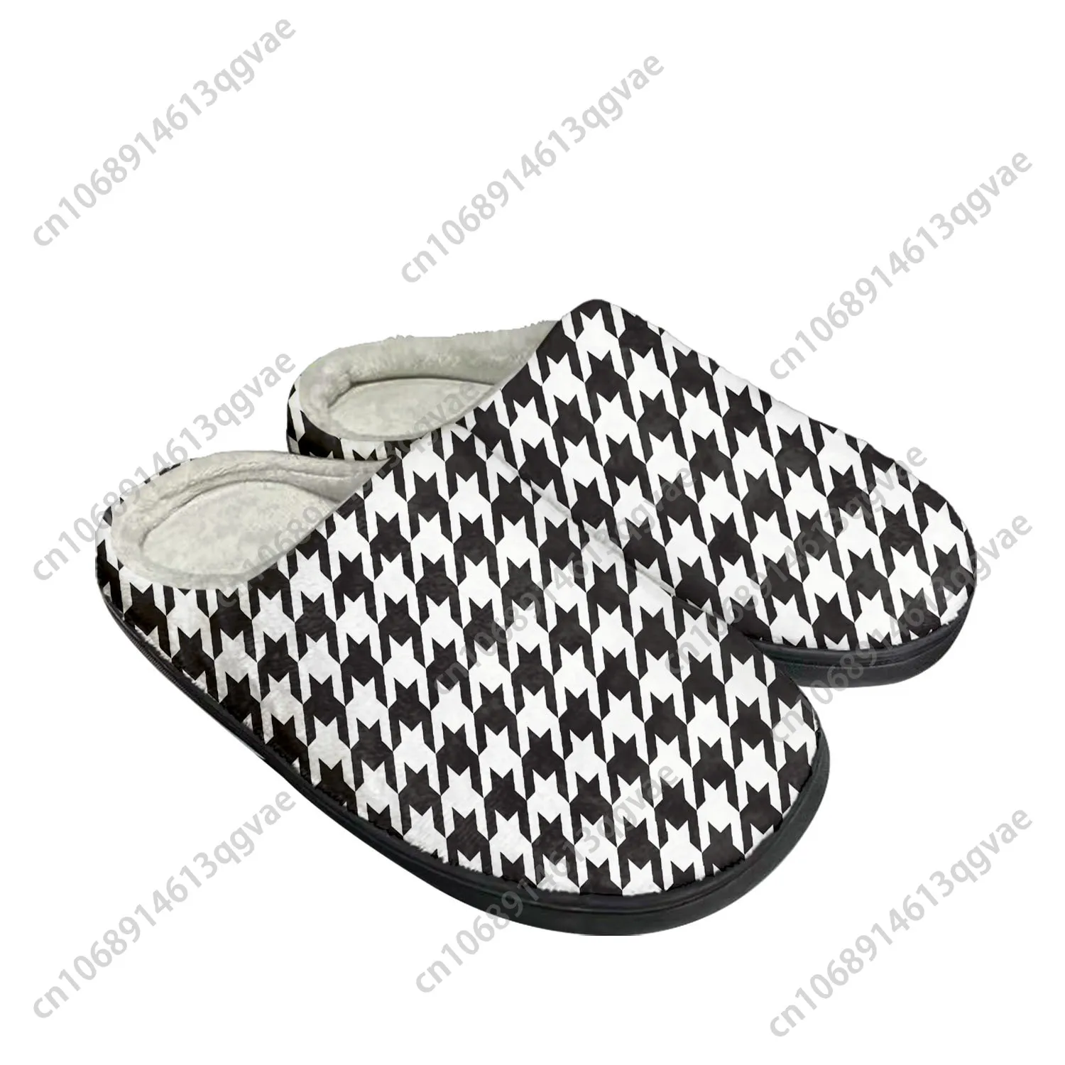 

Houndstooth Pattern Home Cotton Custom Slippers Mens Womens Sandals Plush Bedroom Casual Keep Warm Shoe Thermal Slipper Black