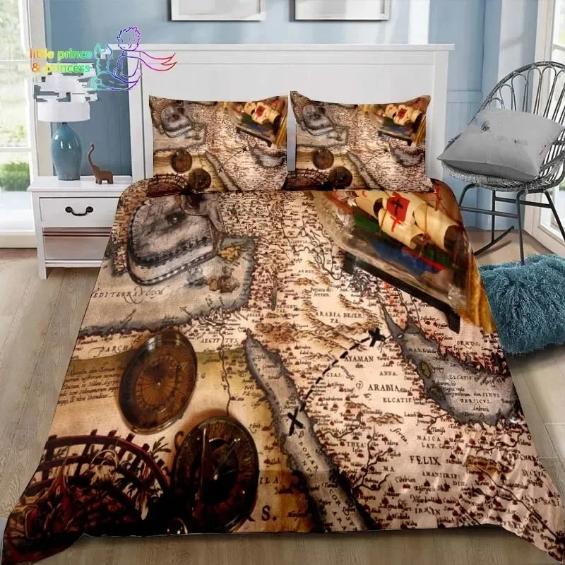 Vintage Pirates Comfortable Duvet Quilt Cover Pillowcase Bedding Set Children Bedroom Decoration Home Textile