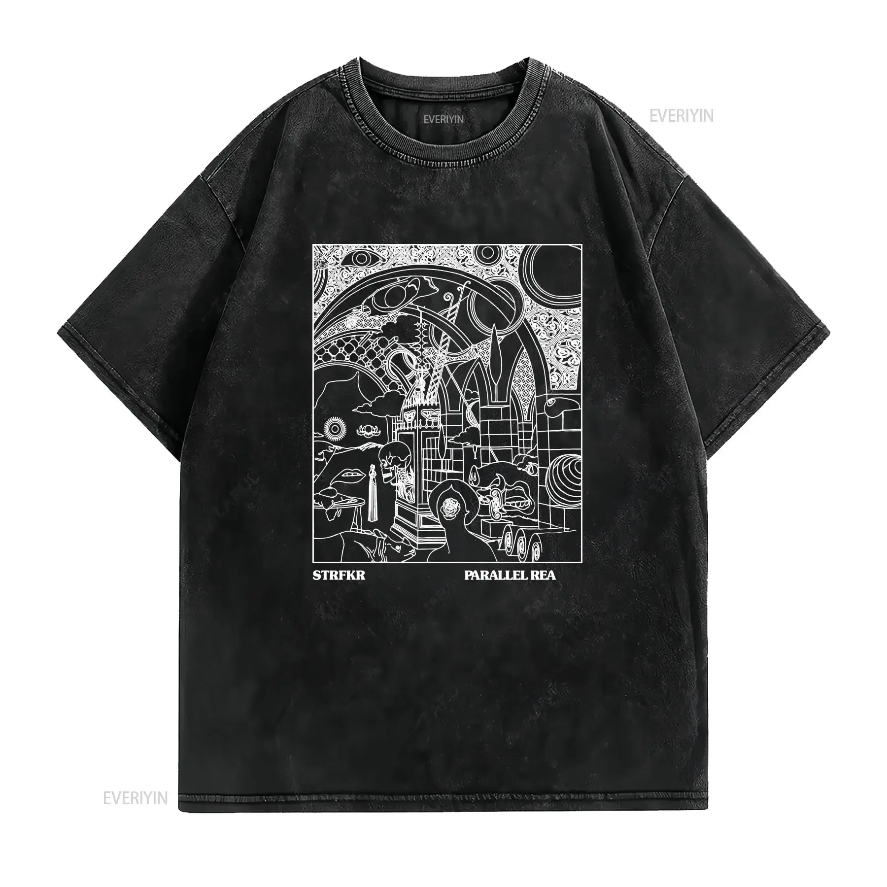 Strfkr Parallel Realms Concert Tour T Shirt Black Size XXL vintage Washed Versatile Stretched Unisex homme Casual fashion